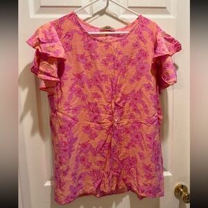 Floral Pink Ruffle Sleeve Blouse